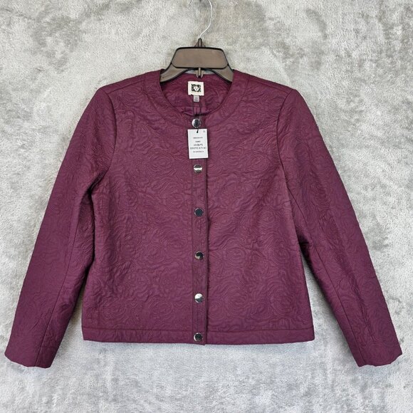 Anne Klein Jacket Womens Petite Small Chianti Quilted Floral Snap Front Lined - Picture 1 of 15